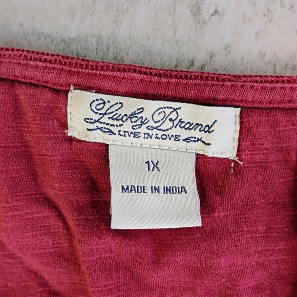 Lucky Brand Top Womens Plus 1X Red Embroidered Flowy Boho Bohemian Casual - Picture 5 of 11